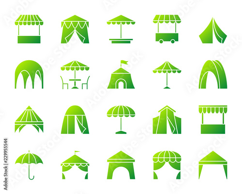 Tent simple gradient icons vector set