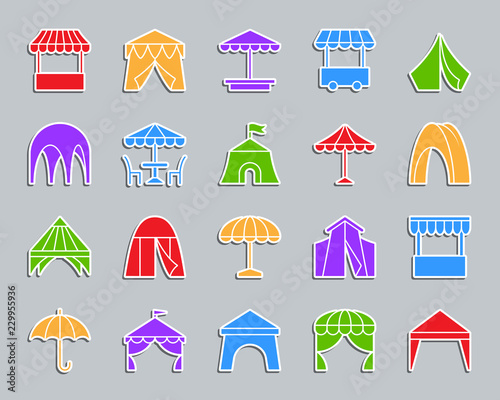 Tent patch sticker icons vector set
