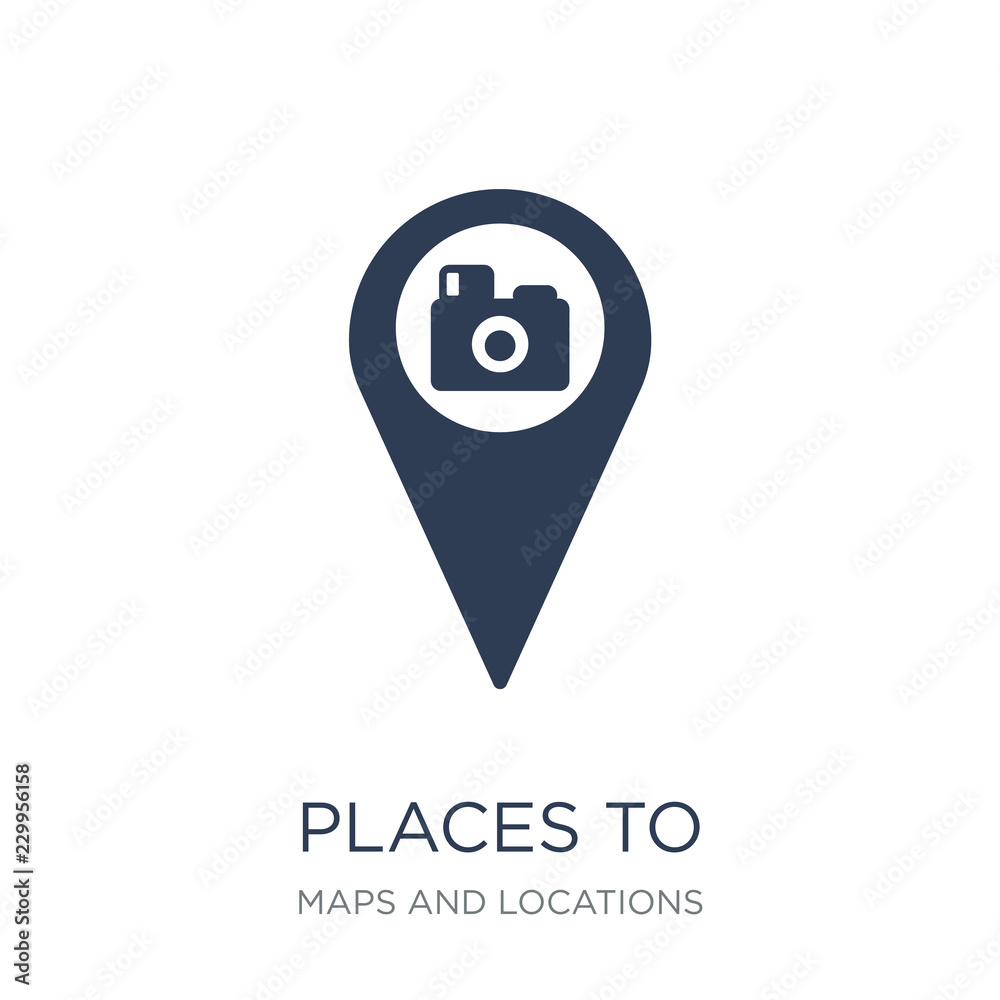 Places to photograph icon. Trendy flat vector Places to photograph icon on white background from Maps and Locations collection Places to photograph icon. Trendy flat vector Places to photograph icon on white background from Maps and Locations collection