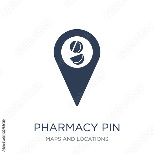 Pharmacy Pin icon. Trendy flat vector Pharmacy Pin icon on white background from Maps and Locations collection