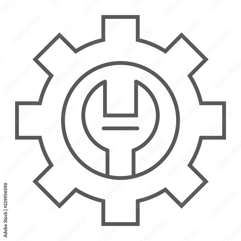 Technical support thin line icon, maintenance and service, setting sign, vector graphics, a linear pattern on a white background. Technical support thin line icon, maintenance and service, setting sign, vector graphics, a linear pattern on a white background.