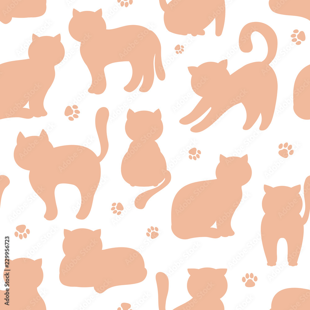 Obraz premium Background, seamless pattern with cats. Vector flat illustration.