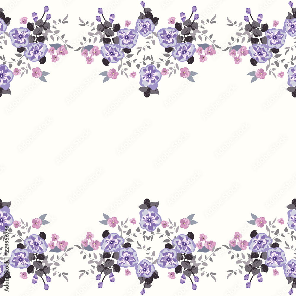 Simple cute border in small scale flowers. Pretty forget me not