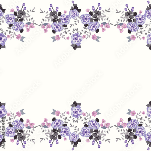 Simple cute border in small-scale flowers. Pretty forget-me-not millefleurs. Floral seamless background for textile or book covers, manufacturing, wallpapers, print, gift wrap and scrapbo