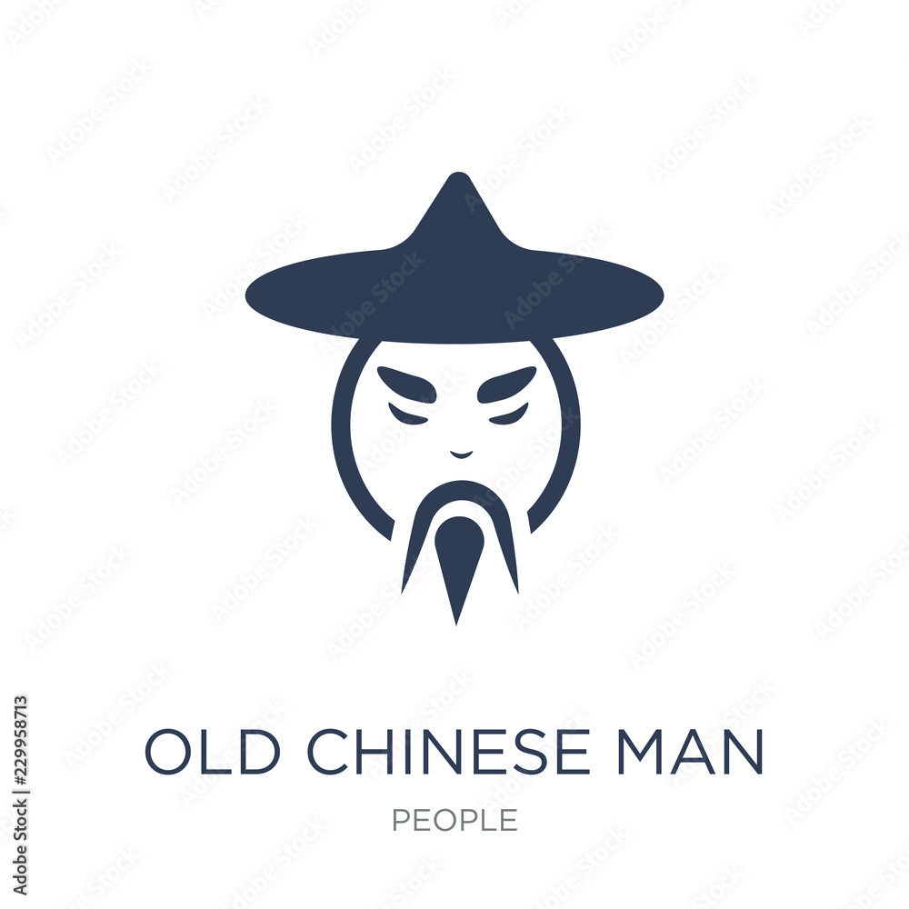 Old chinese man icon. Trendy flat vector Old chinese man icon on white background from People collection Old chinese man icon. Trendy flat vector Old chinese man icon on white background from People collection