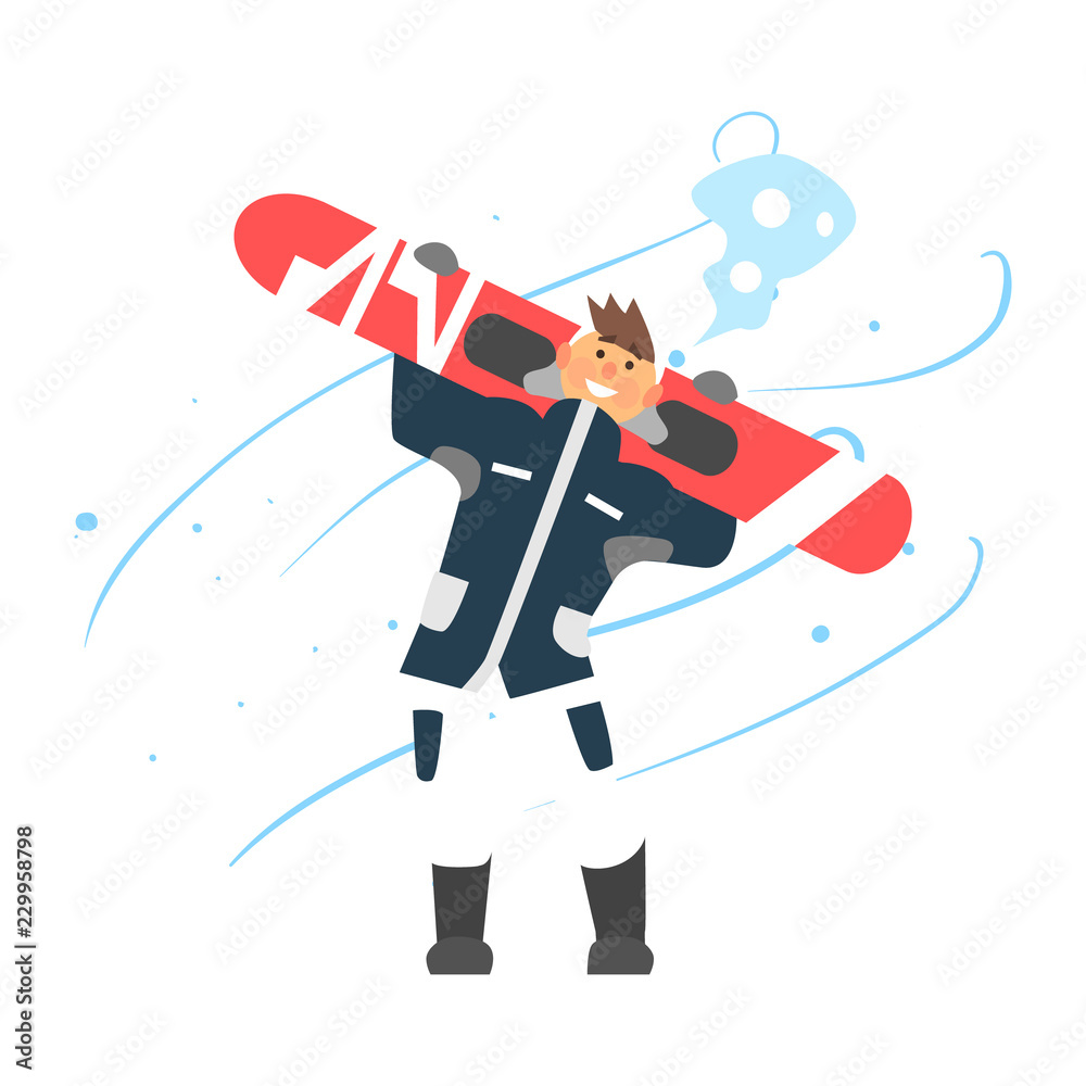 Boy Holding Snowboard. Vector Illustration