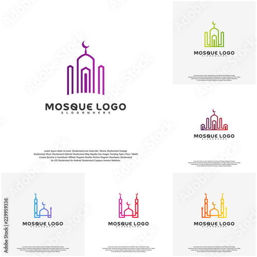 Set Islamic logo design vector. Mosque logo template. Muslims learn logo templates