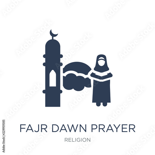 Fajr dawn Prayer icon. Trendy flat vector Fajr dawn Prayer icon on white background from Religion collection