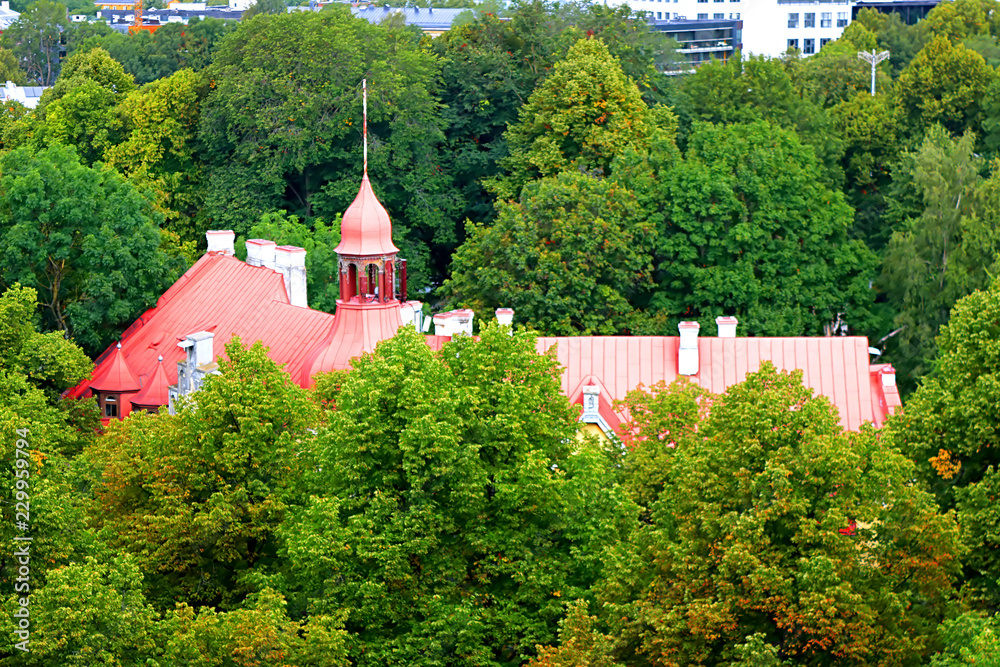 View of roof of old building in Tallinn, Estonia