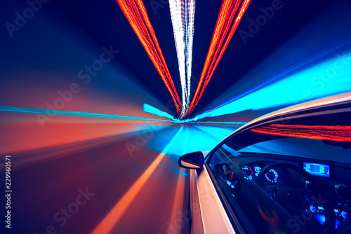 Abstract speed motion in tunnel, blurred motion.