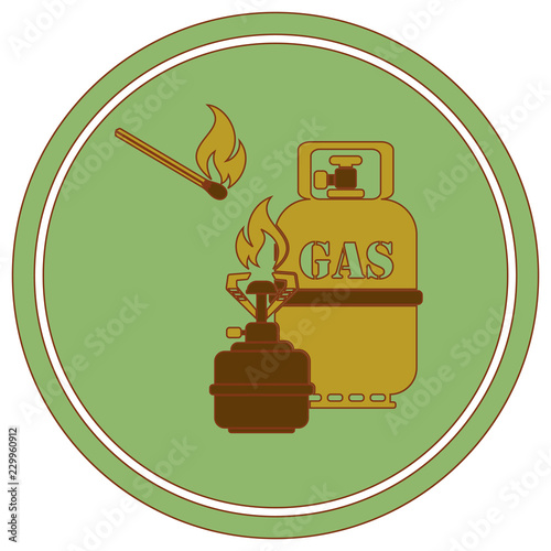 Camping stove with gas bottle icon vector