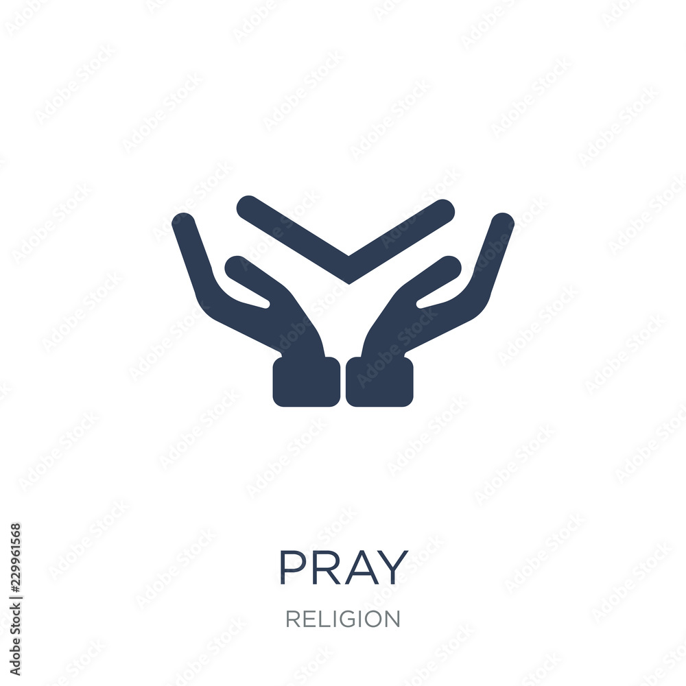 Pray icon. Trendy flat vector Pray icon on white background from Religion collection Pray icon. Trendy flat vector Pray icon on white background from Religion collection