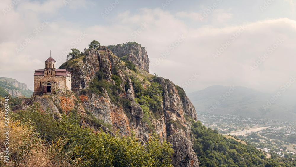 Mountain landscape, Shoininski Church in rocky terrain. panorama. sunny day