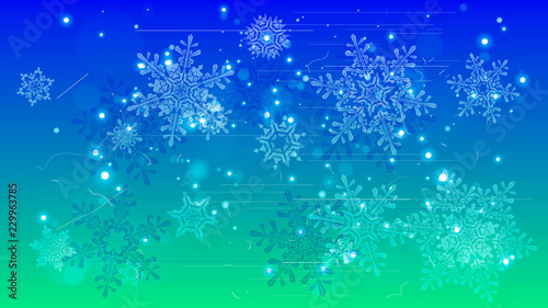 Snowflakes and festive lights - vector background with beautiful snowflakes that merrily shine and shimmer in color space