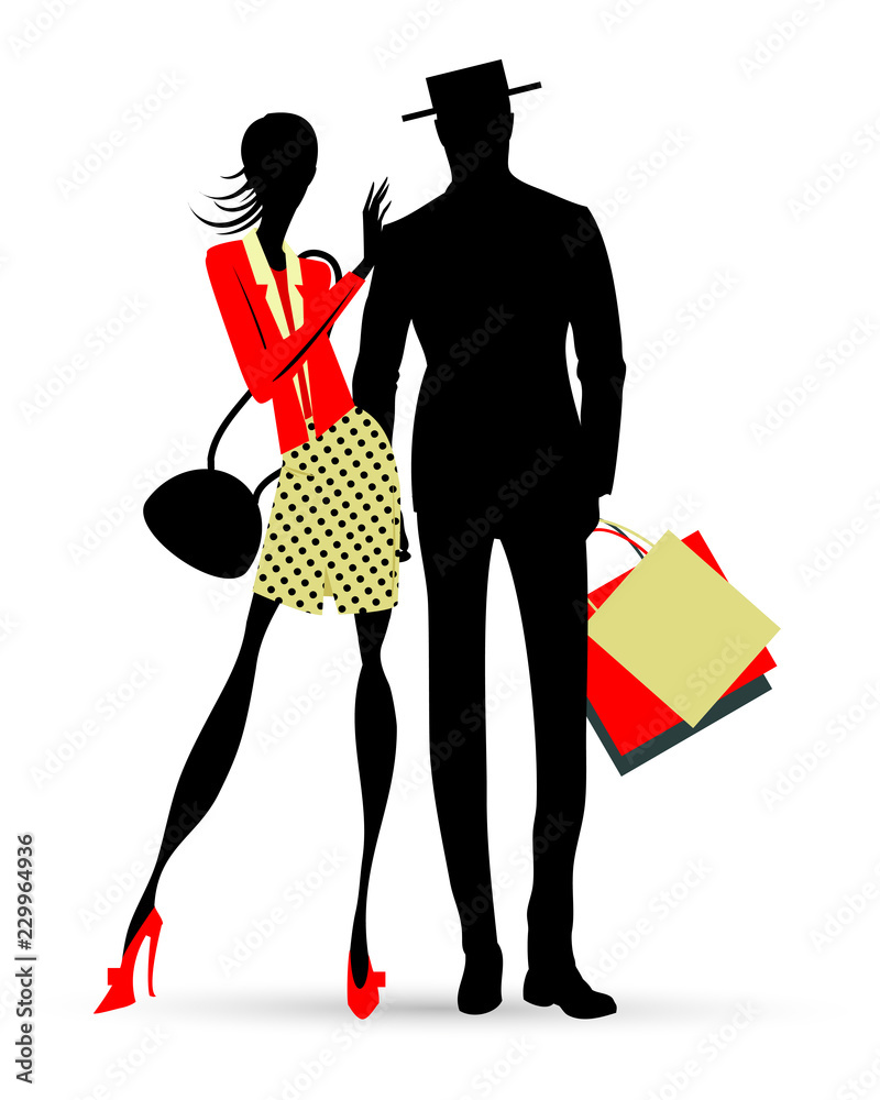 Man and woman silhouettes. Vector shopping couple Stock Vector  Adobe Stock