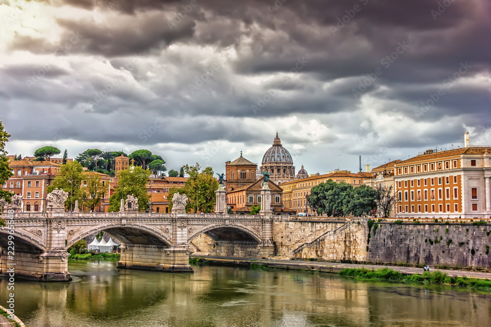 View on Vatican and Ponte Vittorio Emanuele II before the rain