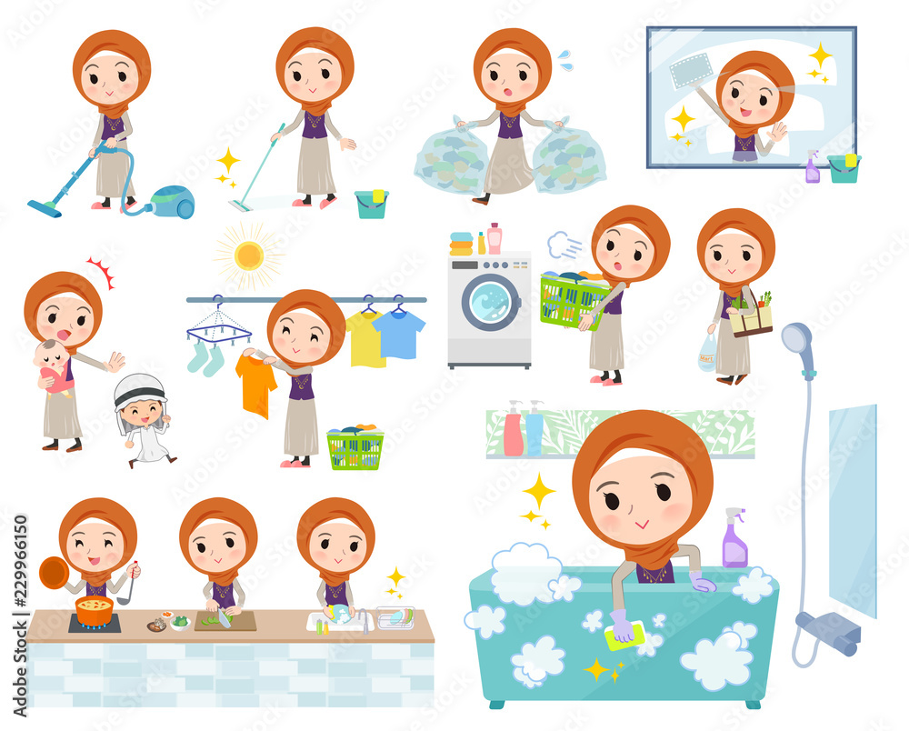 Arab women orange Hijab_housekeeping Arab women orange Hijab_housekeeping