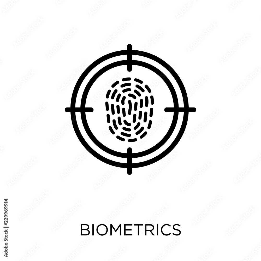 Biometrics icon. Biometrics symbol design from Artificial Intellegence collection. Simple element vector illustration. Can be used in web and mobile. Biometrics icon. Biometrics symbol design from Artificial Intellegence collection. Simple element vector illustration. Can be used in web and mobile.