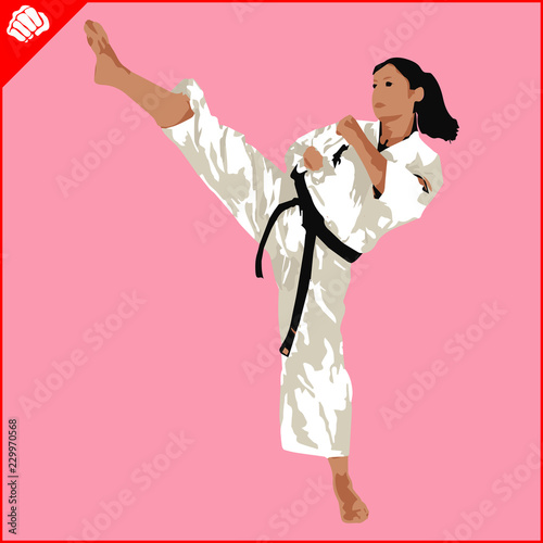 Karate woman,girl high kick.