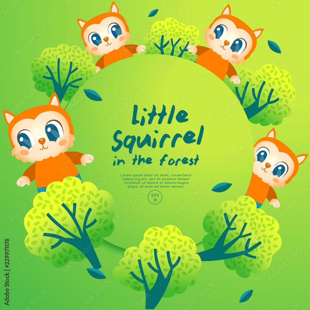 Fototapeta premium Four little squirrels standing in the forest : Vector Illustration