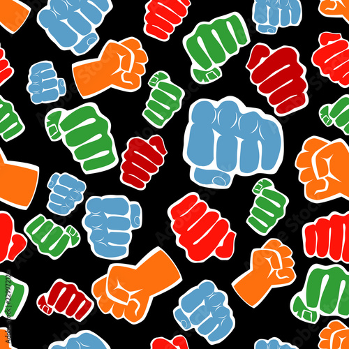 Seamless texture pattern karate fist MMA martial arts presswall poster. Vector, EPS.
