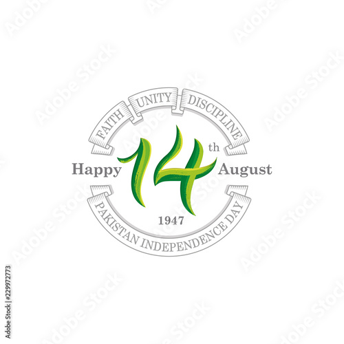 14th August pakistan independence day Logo, Typographic emblems & badge with white background, Vector illustration