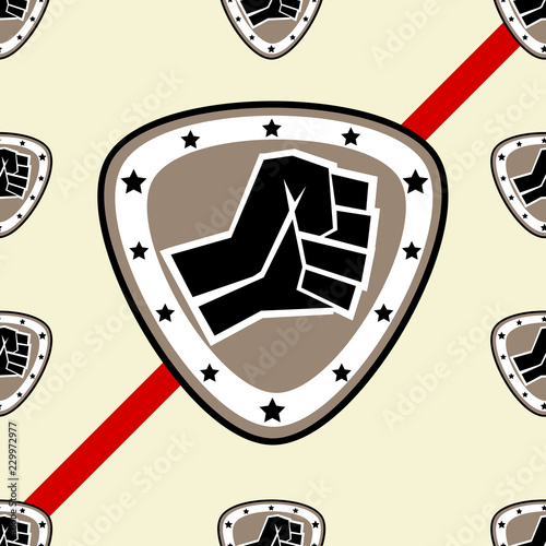 Seamless texture pattern karate fist MMA martial arts presswall poster. Vector, EPS.
