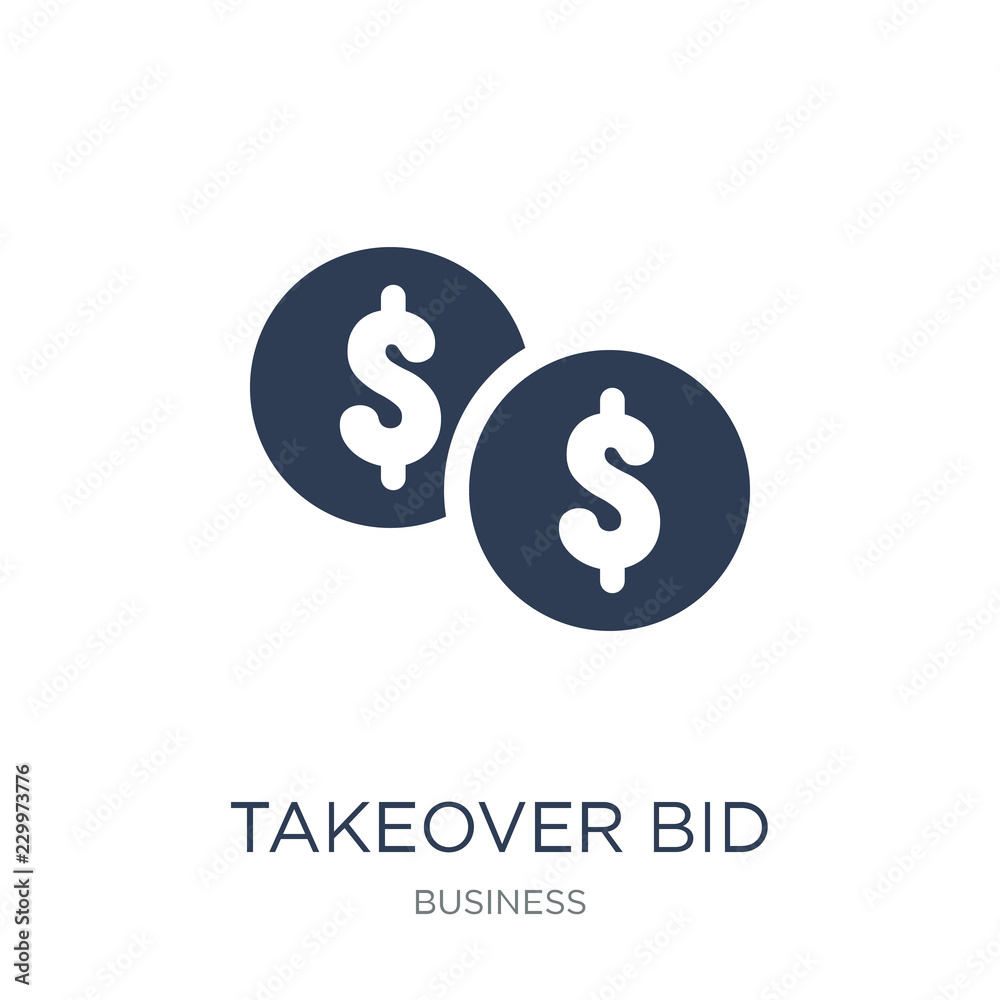 Takeover bid icon. Trendy flat vector Takeover bid icon on white background from business collection Takeover bid icon. Trendy flat vector Takeover bid icon on white background from business collection