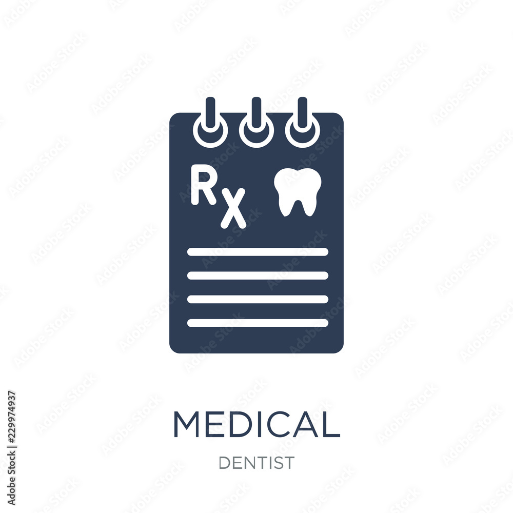 Medical prescription icon. Trendy flat vector Medical prescription icon on white background from Dentist collection Medical prescription icon. Trendy flat vector Medical prescription icon on white background from Dentist collection