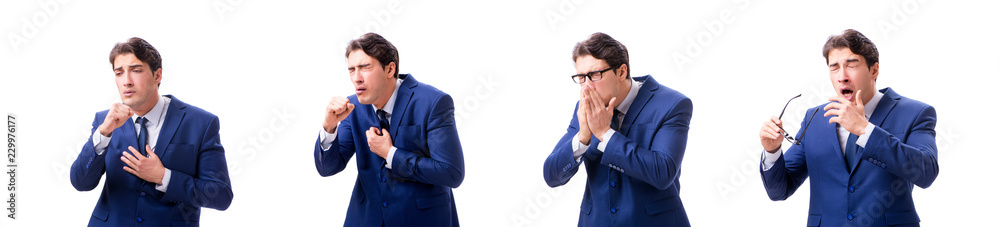 Young sick and unhappy businessman isolated on white background Young sick and unhappy businessman isolated on white background