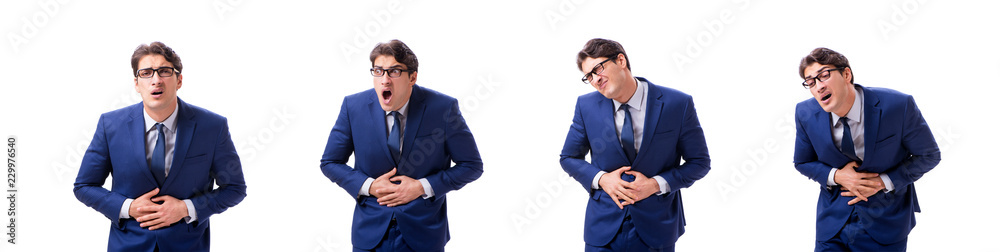 Young sick and unhappy businessman isolated on white background Young sick and unhappy businessman isolated on white background