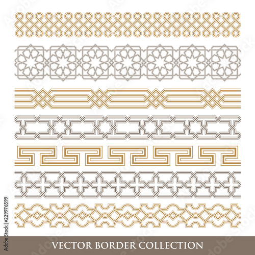 Arabic seamless geometric border set, Traditional Islamic design collection,  Mosque decoration element pattern
