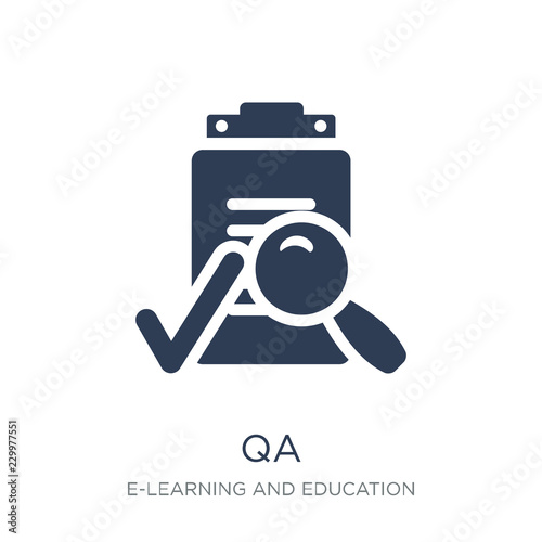 QA icon. Trendy flat vector QA icon on white background from E-learning and education collection