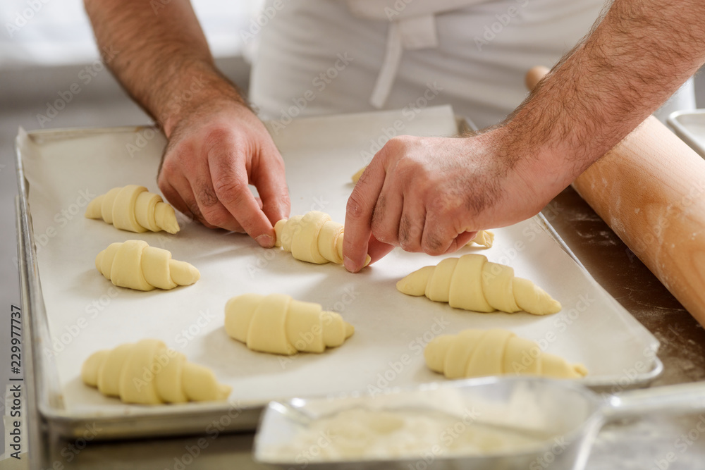 Beautiful vanilla croissants on tray Beautiful vanilla croissants on tray
