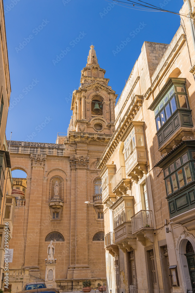 Floriana, Malta. Bell tower of the Cathedral of Saint Publius