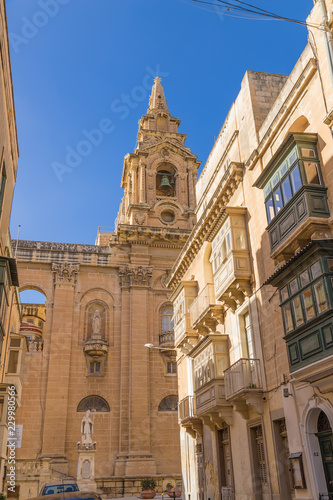 Floriana, Malta. Bell tower of the Cathedral of Saint Publius photo