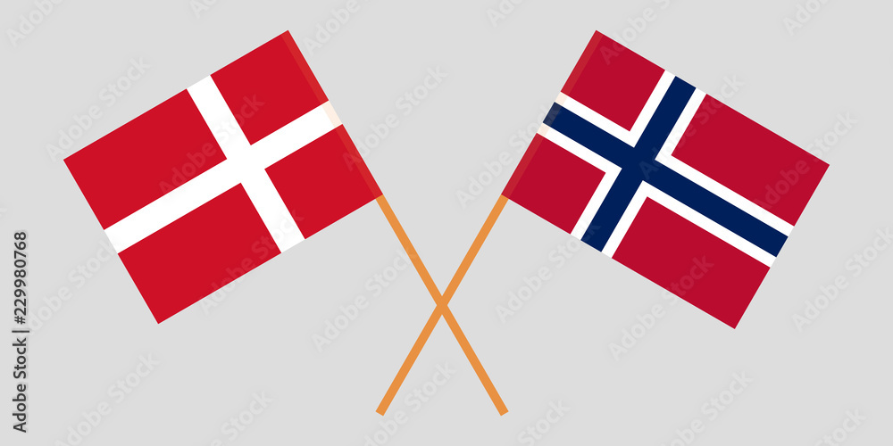 Norway and Denmark. The Norwegian and Danish flags. Official proportion. Correct colors. Vector