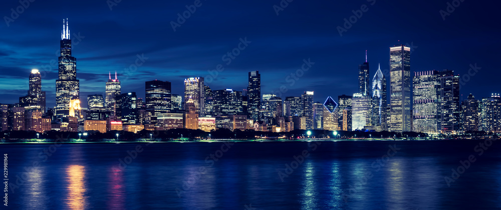 Fototapeta premium Panoramę Chicago nocą