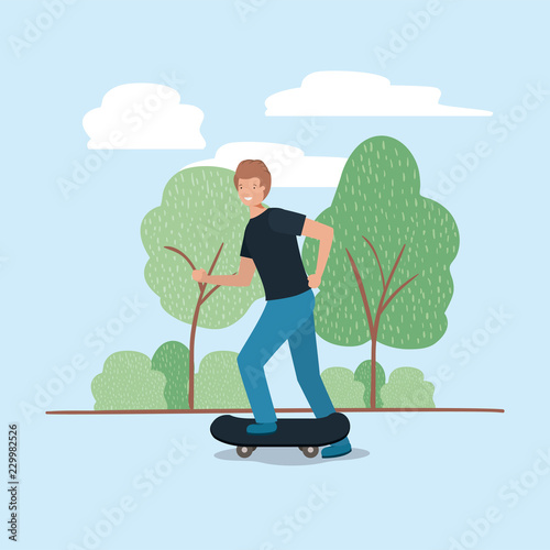 young man in skateboard on the park