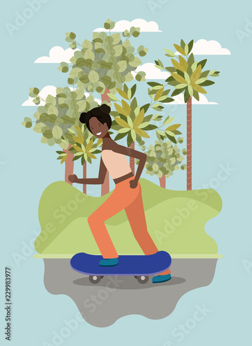 young woman in skateboard on the park