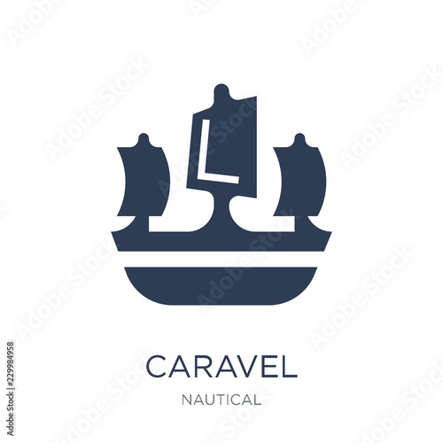 caravel icon. Trendy flat vector caravel icon on white background from Nautical collection