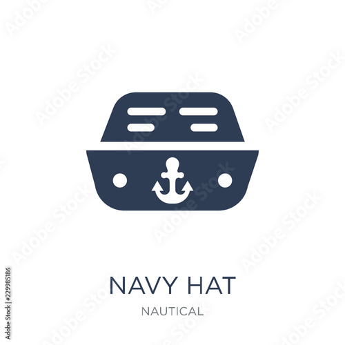 Navy Hat icon. Trendy flat vector Navy Hat icon on white background from Nautical collection