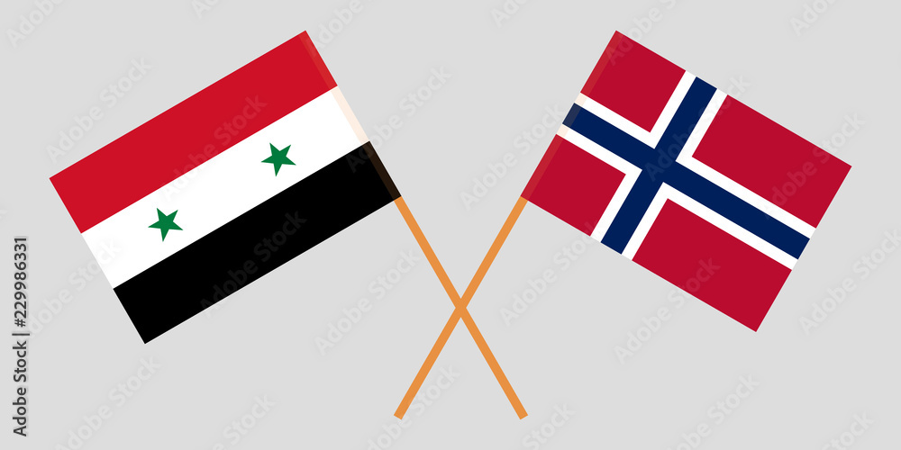 Norway and Syria. The Norwegian and Syrian flags. Official proportion. Correct colors. Vector