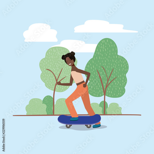 young woman in skateboard on the park