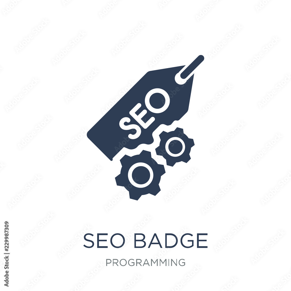 SEO Badge icon. Trendy flat vector SEO Badge icon on white background from Programming collection SEO Badge icon. Trendy flat vector SEO Badge icon on white background from Programming collection