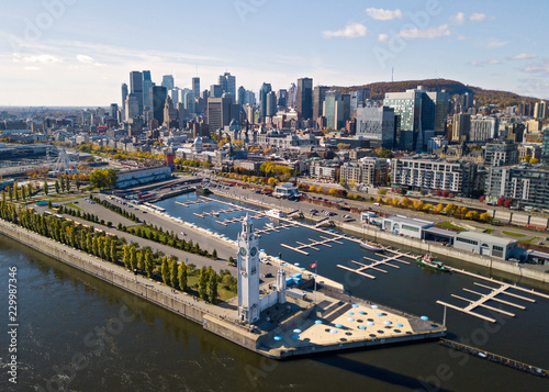 Aerial view of old port of Montreal in Canada