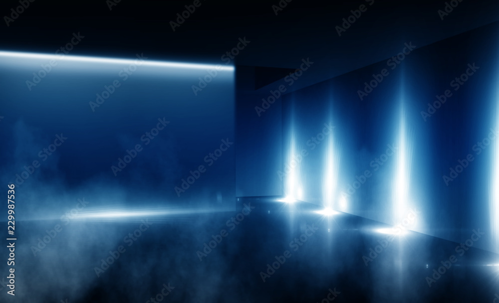 background of empty room at night, concrete floors and walls, neon light, fog, smoke, smog background of empty room at night, concrete floors and walls, neon light, fog, smoke, smog