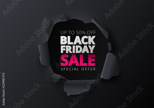Black friday sale promo poster. Creative torn paper decor.