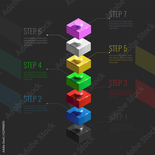 Infographic concept from colorful 3d Bricks building blocks. Bricks bricks. 3d Infographic stairs