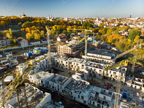 Aerial view of construction site in the city of Vilnius, Lithuania.